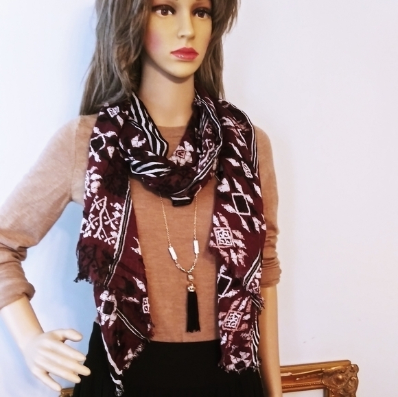 J.Crew striped black/white/maroon scarf lightweigh - Picture 8 of 8